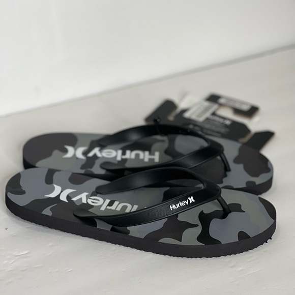 Hurley Mens Size 9 Flip Flops Black Gray Sandals Camo camouflage slides - Picture 8 of 15